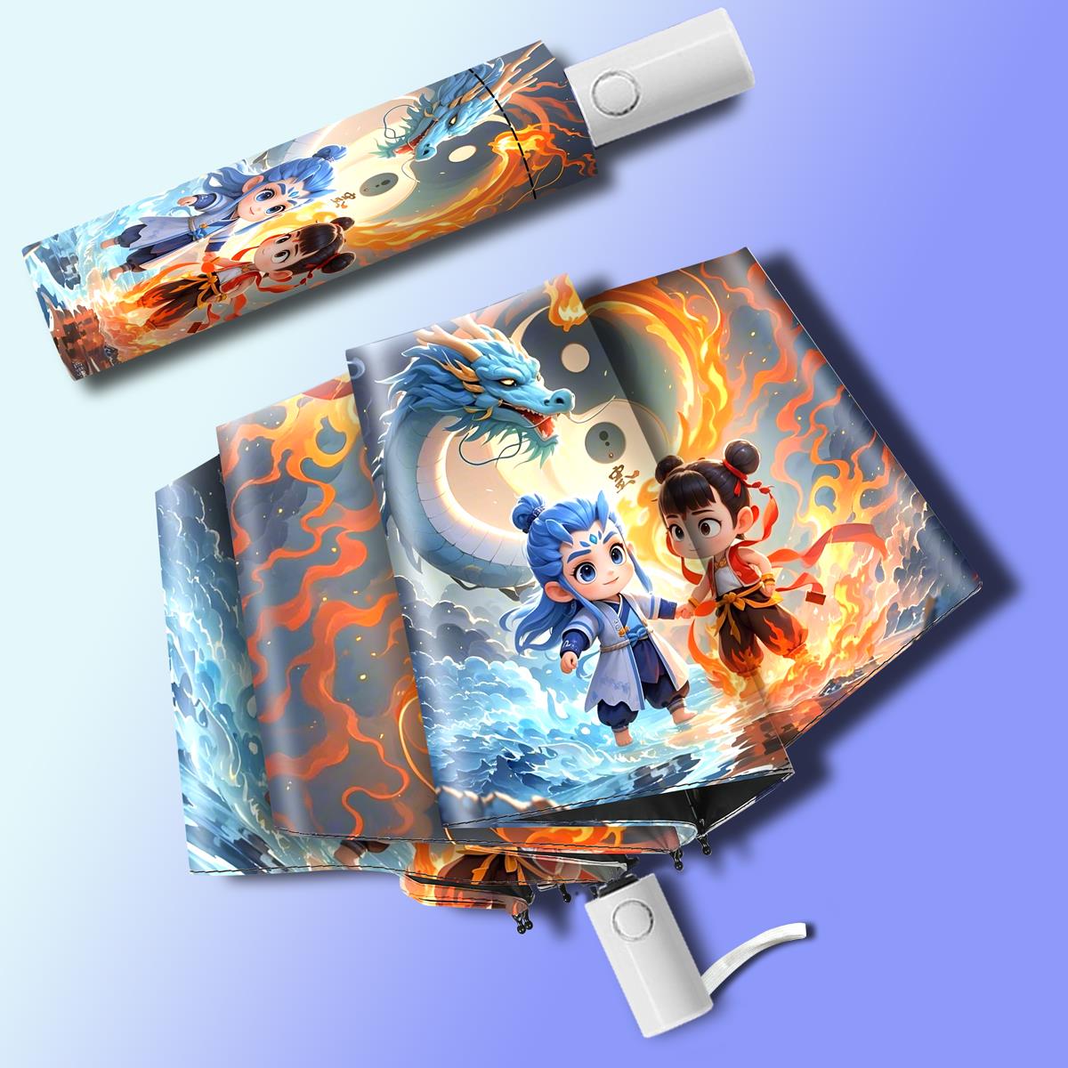 安全防回弹全自动折叠雨伞男女晴雨黑胶两用防晒防紫外线动漫学生