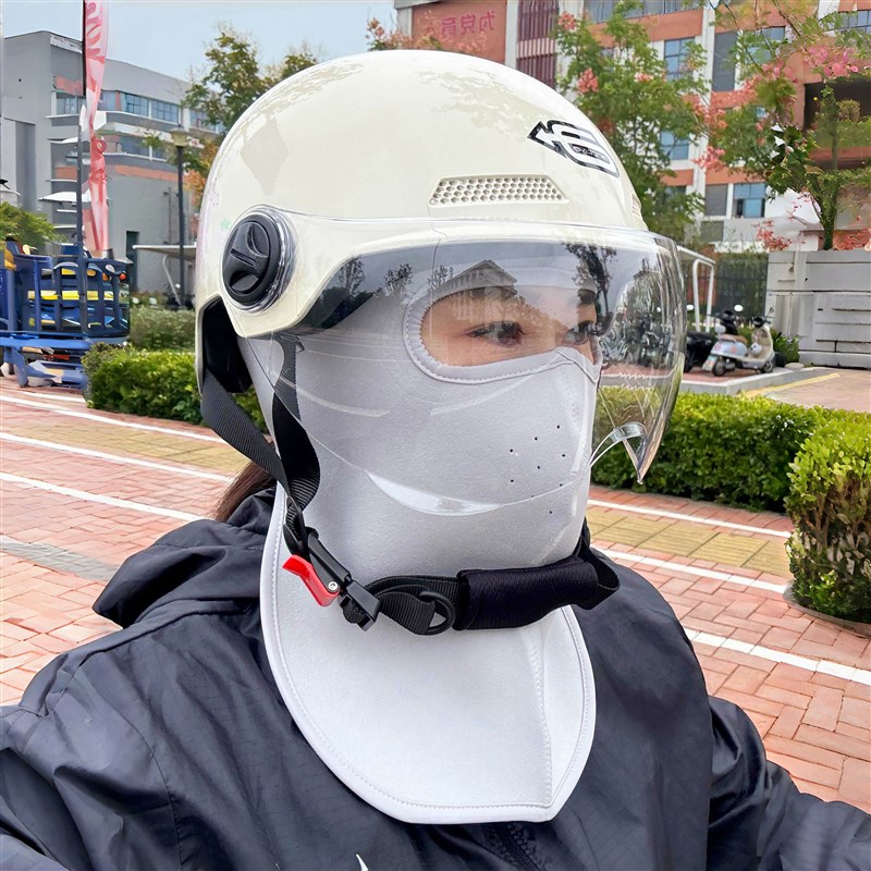 热销浅灰色骑行面罩女款秋冬防风防寒保暖全脸款面罩围脖一体透气