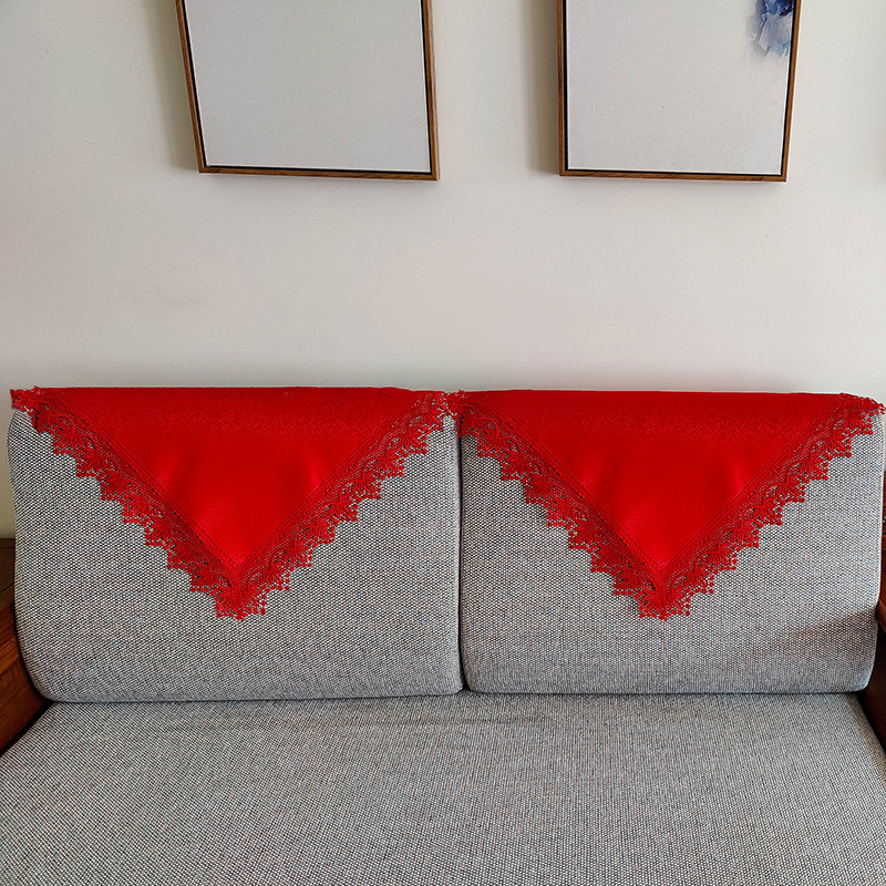 热销大红色喜庆沙发巾靠背巾扶手巾盖巾欧式中式结婚蕾丝布艺全盖