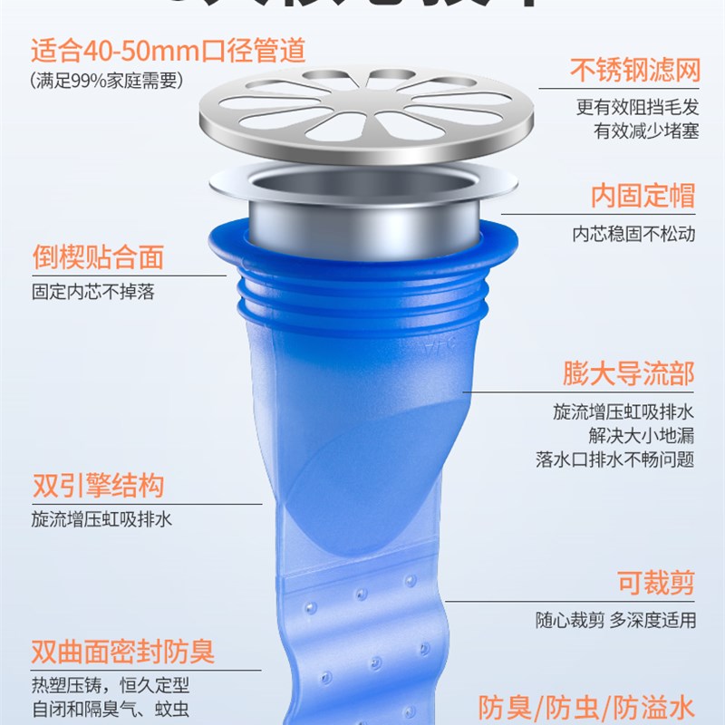 热销厨房下水道止逆阀卫生间防反水止回阀地漏防臭硅胶芯洗手盆管
