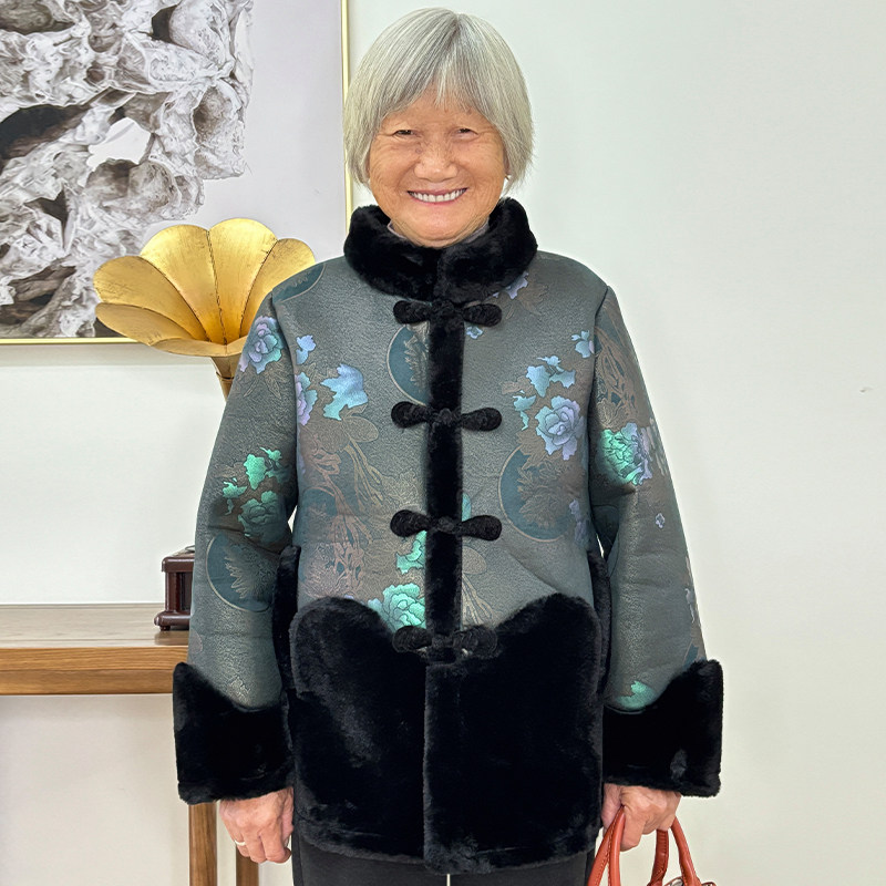 洋气奶奶装新中式冬季加绒加厚款保暖外套中老年人秋冬款女装棉袄