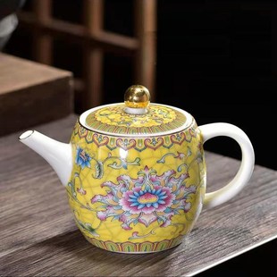 家用大号泡茶壶z陶瓷功夫茶具扒花彩绘泡茶器提梁 珐琅彩茶壶套装