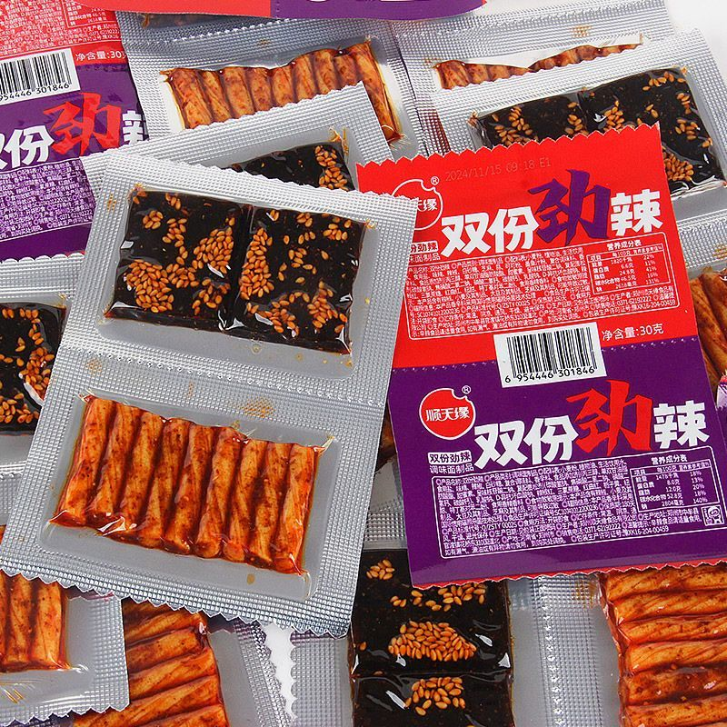 顺天缘双份劲辣辣条臭干子素牛筋烤面筋手撕双拼儿时经典麻辣面筋