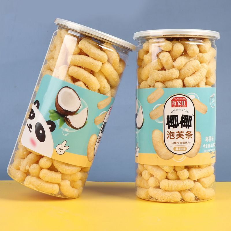118克桶装手指泡芙条零食椰香味饼干零食非油炸谷物气泡果爆款
