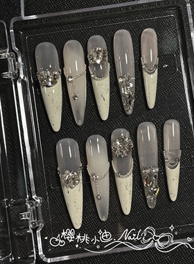 施华洛全华法式星河爆闪手工可定制穿戴甲轻奢气质可拆卸美甲贴片