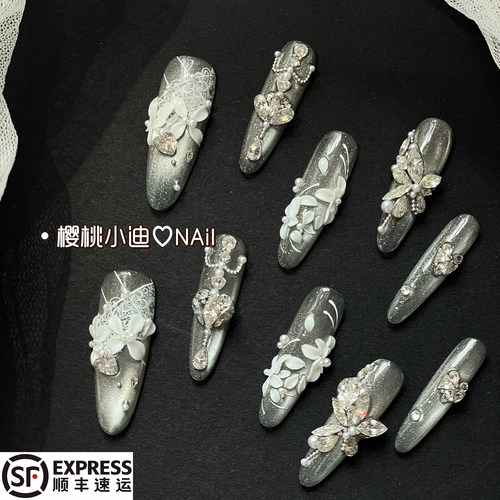 圣洁之歌婚甲清透气质手工穿戴甲