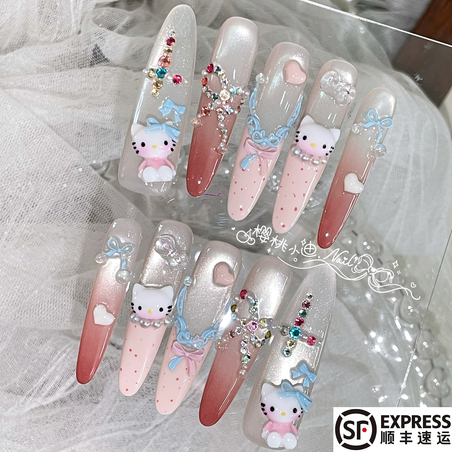 Kitty乐园蝴蝶钻石纯手工穿戴甲