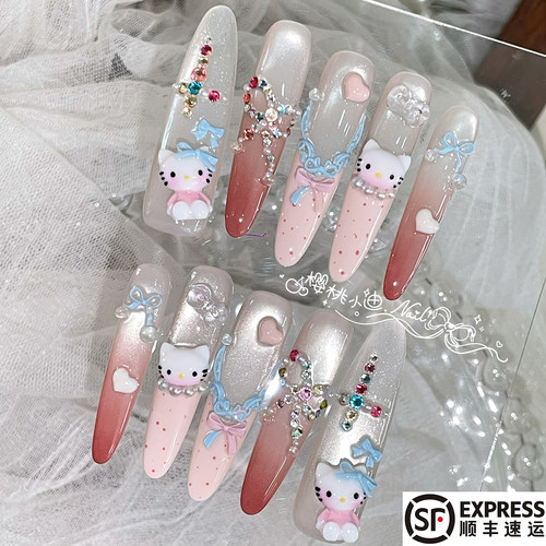 Kitty乐园蝴蝶钻石纯手工穿戴甲