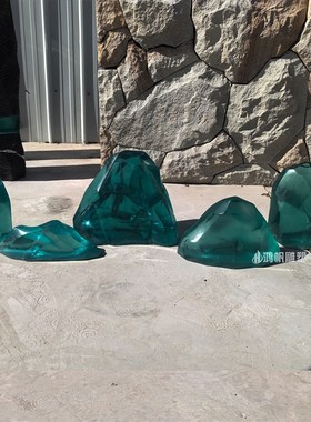 热销玻璃石雕塑亮化灯饰大型落地摆件户外水晶景观石装饰品抽象艺