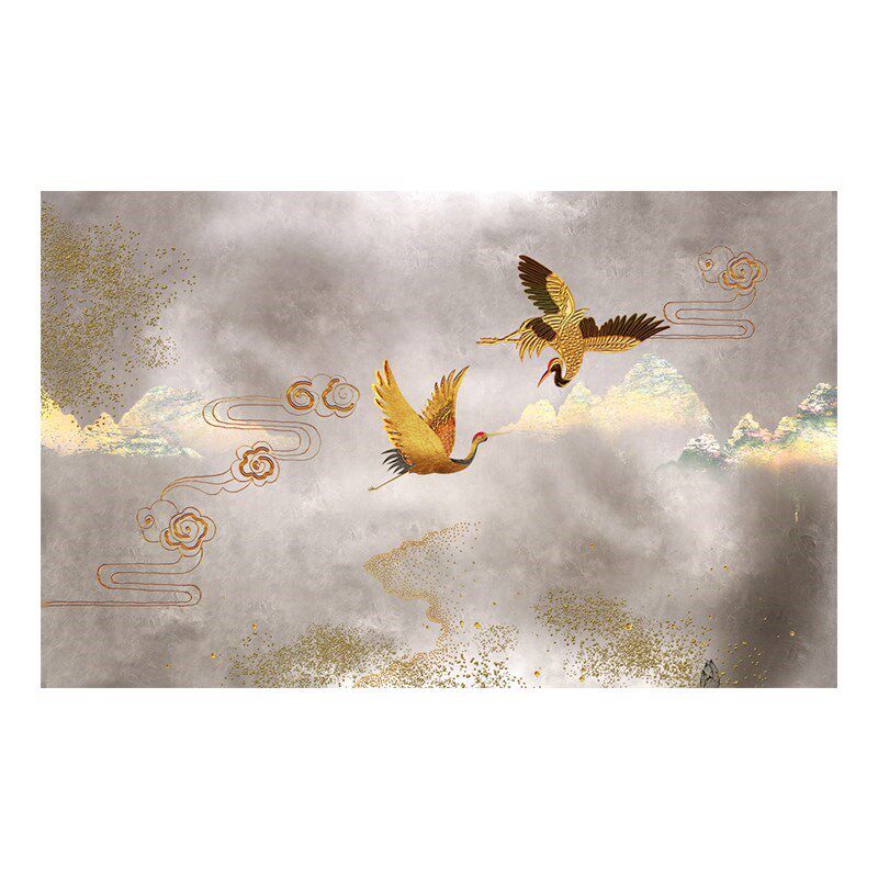 热销新中式电视墙纸酒店茶室祥云仙鹤定制壁画客厅P卧室沙发背景