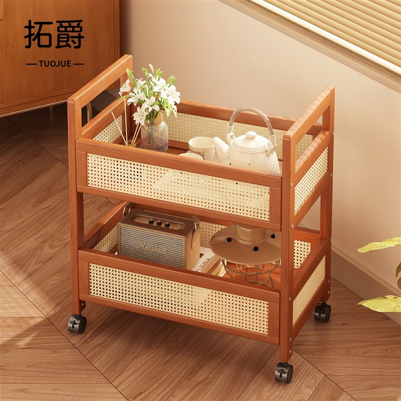 热销中古风小推车家用可移动边几零食置物架客厅多功能储物架2025