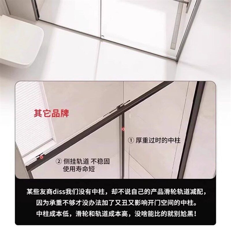 热销极窄淋浴房移门缓冲卫生间干湿分离隔断浴室玻璃门推拉浴屏一