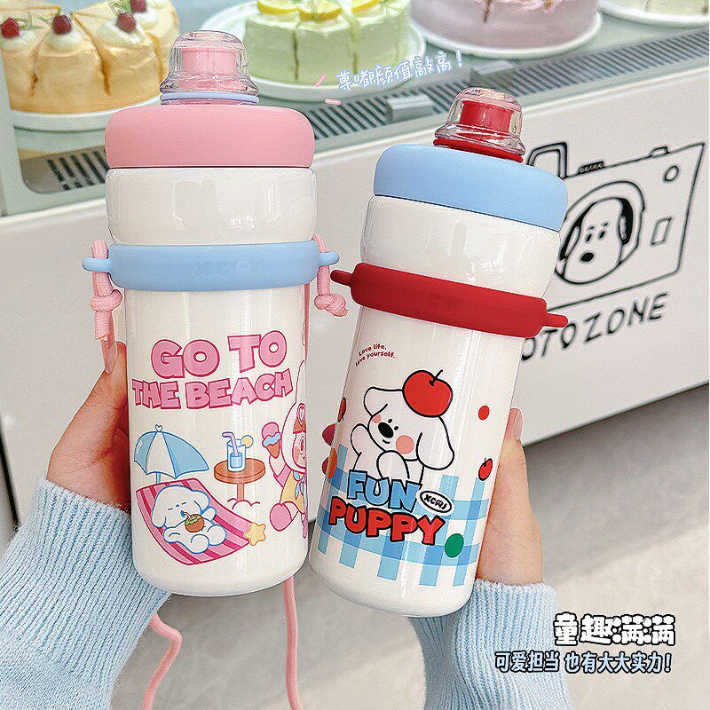 热销小茶日记儿童吸管水杯2025新款女生外出便携式不锈钢大容量水