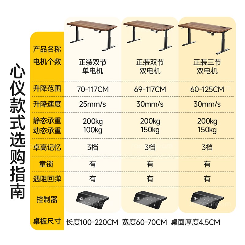 热销三梦实木电动升降桌台式电脑桌家用办公桌书桌电竞桌子双人工
