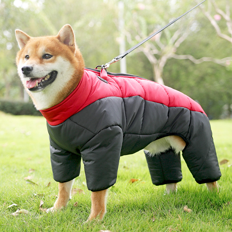 热销狗狗四脚衣冬装柴犬秋田加绒加厚棉服中大型犬防水保暖棉服可