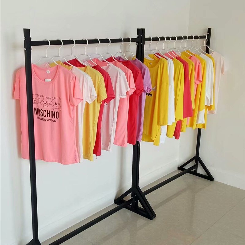 热销服装店衣架展示架卧室落地式挂衣架服装货架单杠中岛架带板