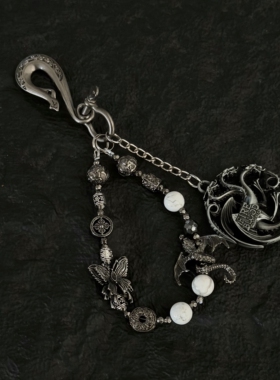 SFSN原创美式复古手工串珠裤子腰间配饰cleanfit金属钥匙扣挂件