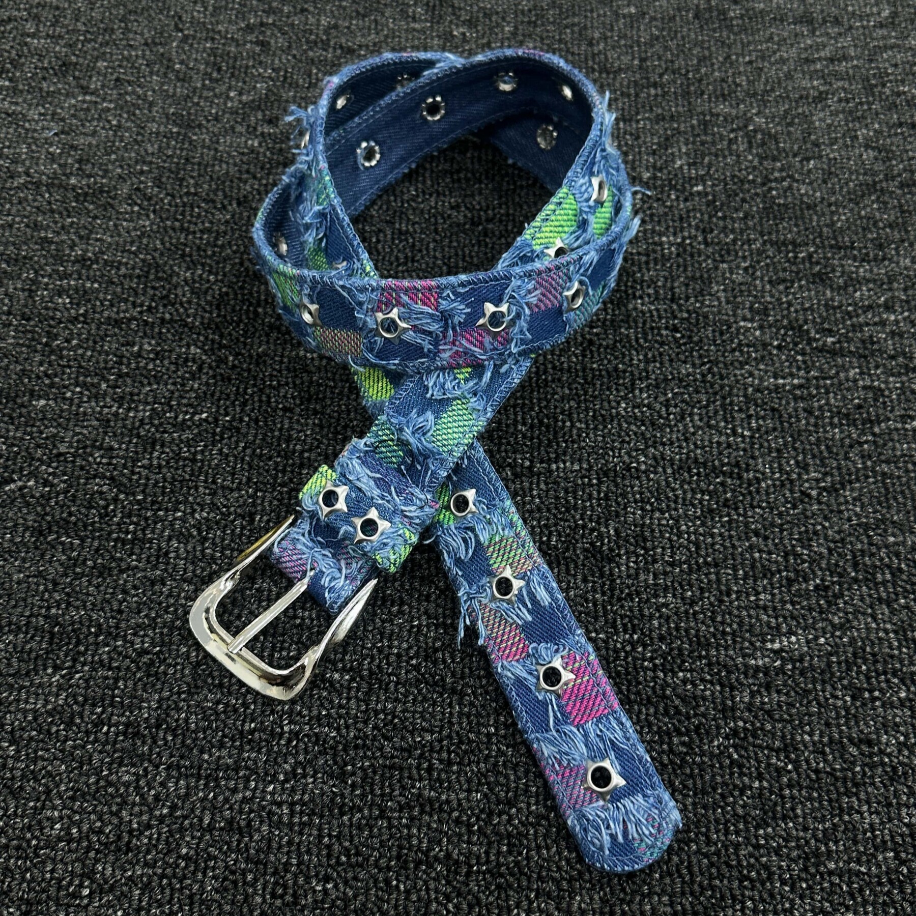 深蓝流苏铆钉破洞朋克百搭腰带