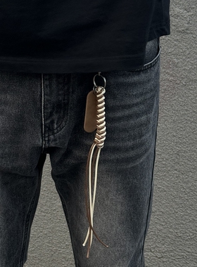 原创cleanfit复古钥匙扣黑白卡其手工长款编织腰间挂绳挂饰ins风