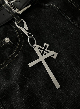 枪灰双十字架钥匙扣腰间配饰挂件小众设计感亚文化百搭个性钥匙链