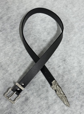 SFSN原创设计cleanfit小众西部金属雕花腰带牛仔裤黑色断剑皮带