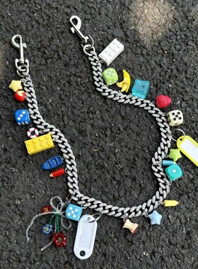 【鹿晗同款】多巴胺元素镶钻古巴包链时尚穿搭挂饰小众金属裤链