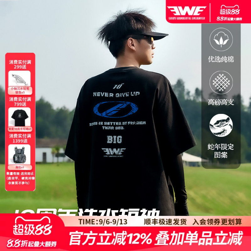 EWE美夏户外十周年洗水短袖纯棉吸汗速干宽松短袖T恤休闲上衣男