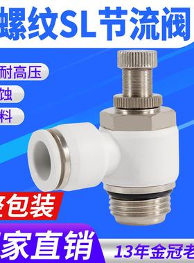 白色G螺纹气管接头节流阀SL6-01/4-M5/8-02/10-03/12-04带密封圈