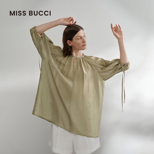 复古灯笼袖 25春夏女士轻薄柔和通透透气法式 上衣 BUCCI MISS