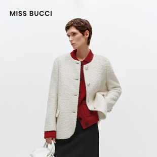 MISS BUCCI 秋冬新年鸿运马海毛绵羊毛混纺圆领小香风大衣外套女
