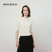 BABY羊绒简约圆领上衣毛衫 MISS BUCCI秋冬女士微宽松纯色五分袖 女