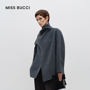 MISS BUCCI 商务风松弛感气质百搭一体式围巾领双面呢羊毛外套女