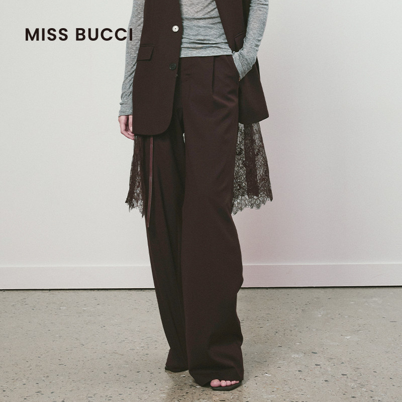 MISS BUCCI 秋冬款女士简约纯色百搭直筒羊毛有型时髦高级西装裤
