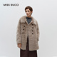 BUCCI 秋冬款 女士时尚 MISS 中长款 翻领羊毛卷双排扣皮草外套女
