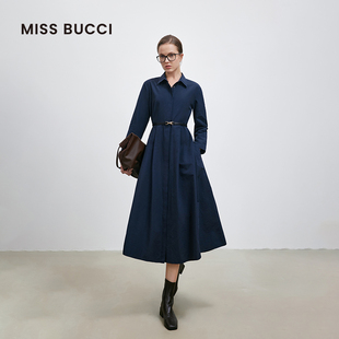 MISS BUCCI 秋冬款女士时尚气质收腰棉质混纺衬衫显瘦连衣裙女