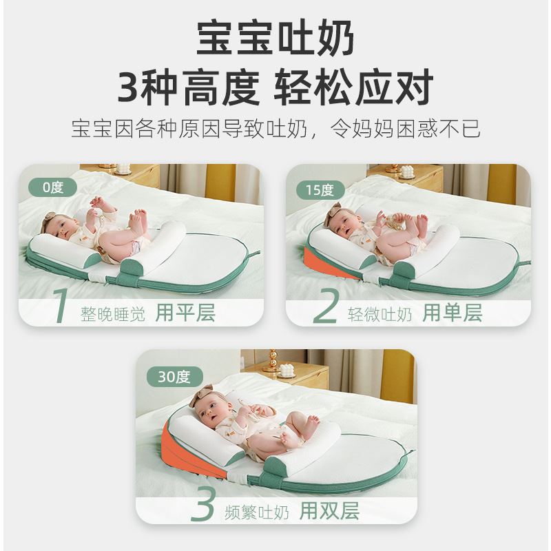 婴儿防吐奶斜坡垫喂奶新生护脊椎防溢奶呛奶枕头宝宝床中床神器