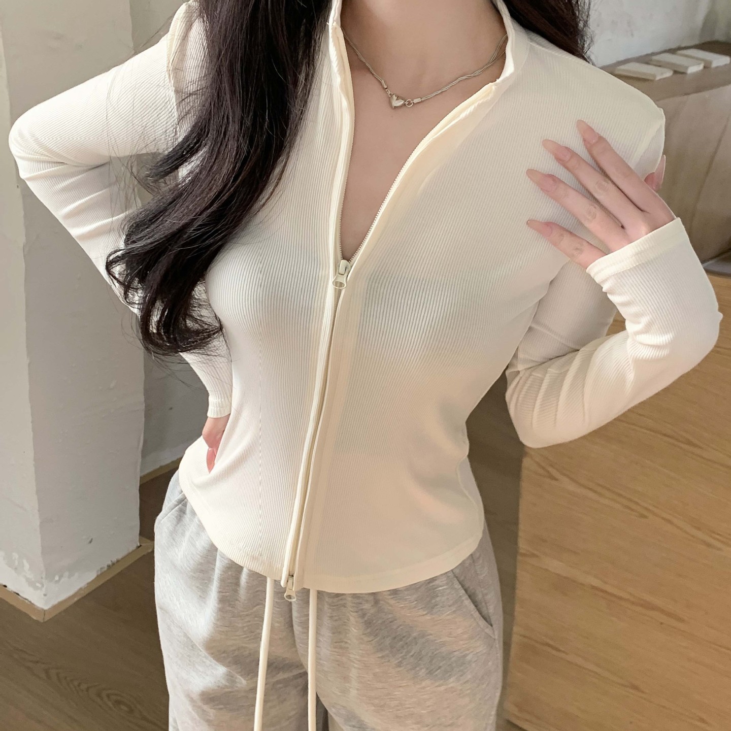 立领双拉链短款外套女春秋