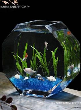 创意璃鱼玻17561缸公高透亮加厚玻璃花水培器皿桌瓶面鱼缸办类小