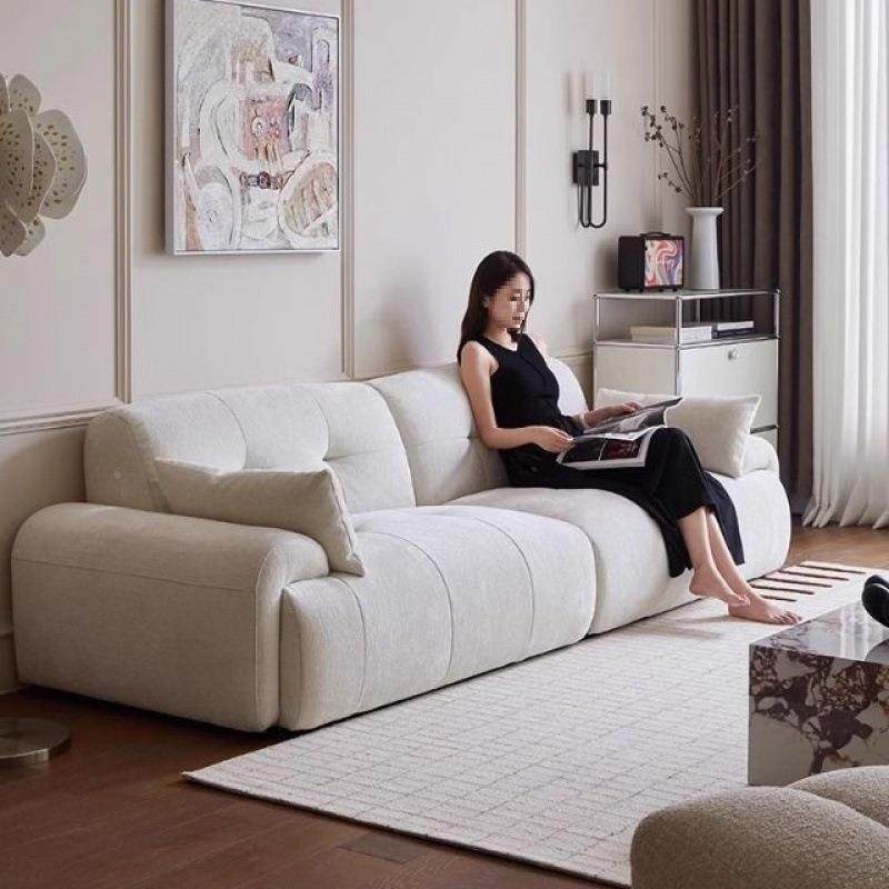 简奶油安KTP娜布艺沙发客约厅雪尼尔绒小户风型沙发意式直极简客