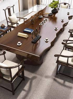 大板原木板茶桌中式实木泡茶室台家用茶几办公整轻奢风92084新泡