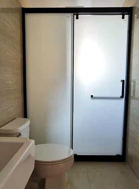 易黑色浴一字型淋房钢化41485玻璃浴房浴室隔断移屏门风简洗澡房