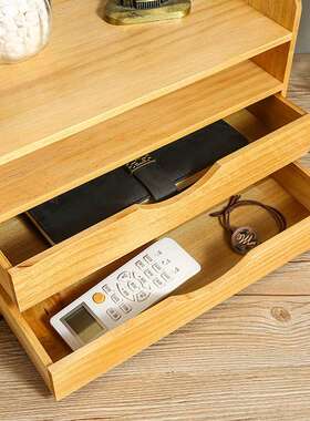 量跨境桌面收纳木盒木质大号双J016H层抽屉实容储物文件杂物收纳