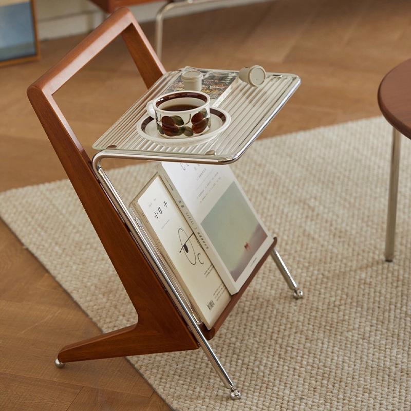 简约设计感实木茶几家用客LNQ厅沙发边创子意小桌台轻奢型玻璃阳