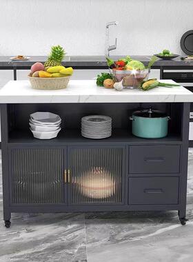 创意铁艺岛台厨房餐子开桌中放式橱柜理台大理石移动83035储物餐