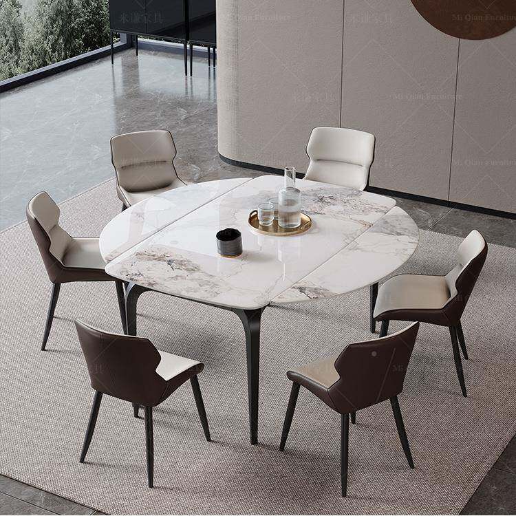 岩板SLJ20321餐桌方两用纯白方圆两用小户圆型伸多功能折轻奢缩叠