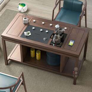 黑胡桃木阳台茶椅组合新中式家用小茶台厅桌办公实木小客户型茶桌