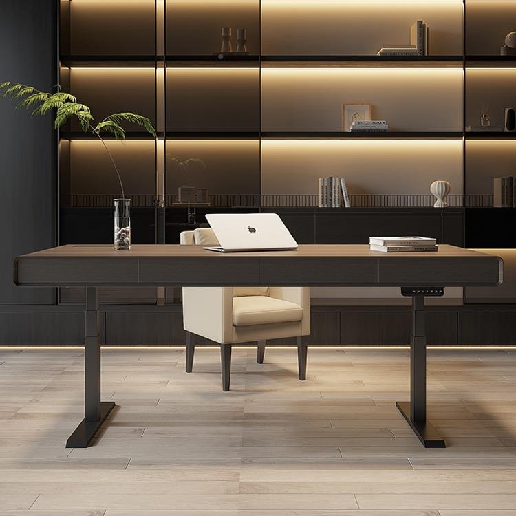 意式简奢实木电动升降书桌工作台93感现轻客厅代极家用电脑桌子