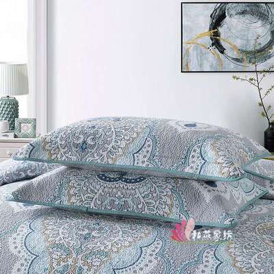 外贸美轻夹奢双面棉EOC床盖三件套跨式境水洗棉床罩高档全绗缝被
