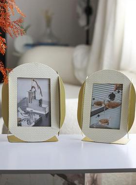 轻奢创意交织皮革相框卧Y08107-8样板间店室民宿居床家头柜相酒架