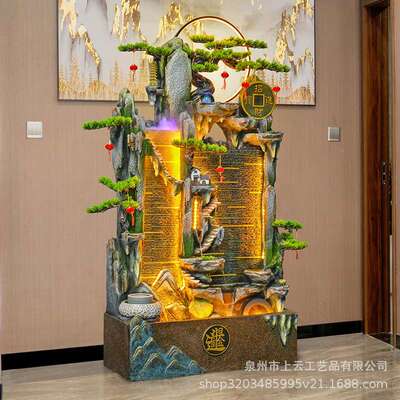 假山水幕墙流水轮喷落风地招财摆件办公室客厅办LLP公室水鱼泉池